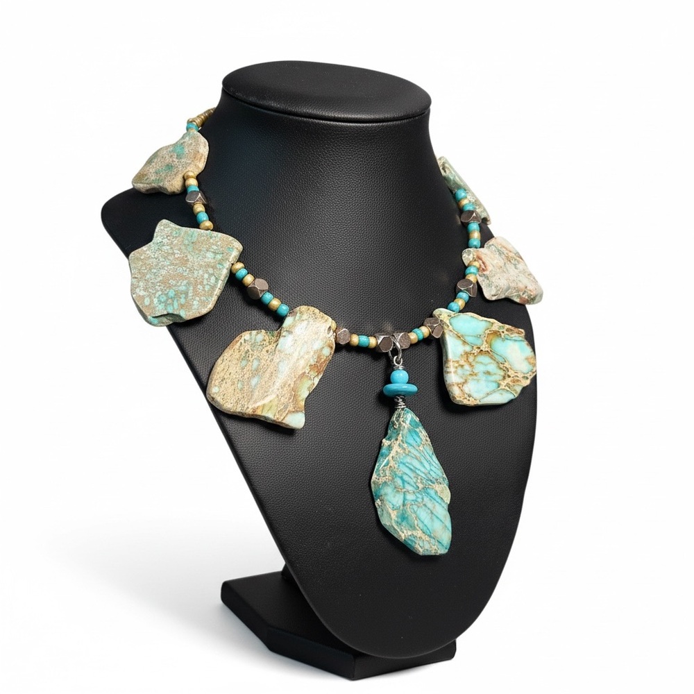 Handcrafted Beaded Jasper Choker Statement Necklace - Picture 3 of 3
